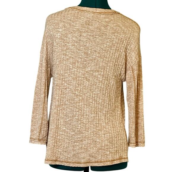 Anthropologie Tan Ribbed Knit Twist Front Long Sleeve Top Women’s Medium - Picture 5 of 7